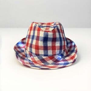 Patriotic 4th Of July Light-up Fedora Red White Blue Plaid Hat USA‎ LEDs S/M